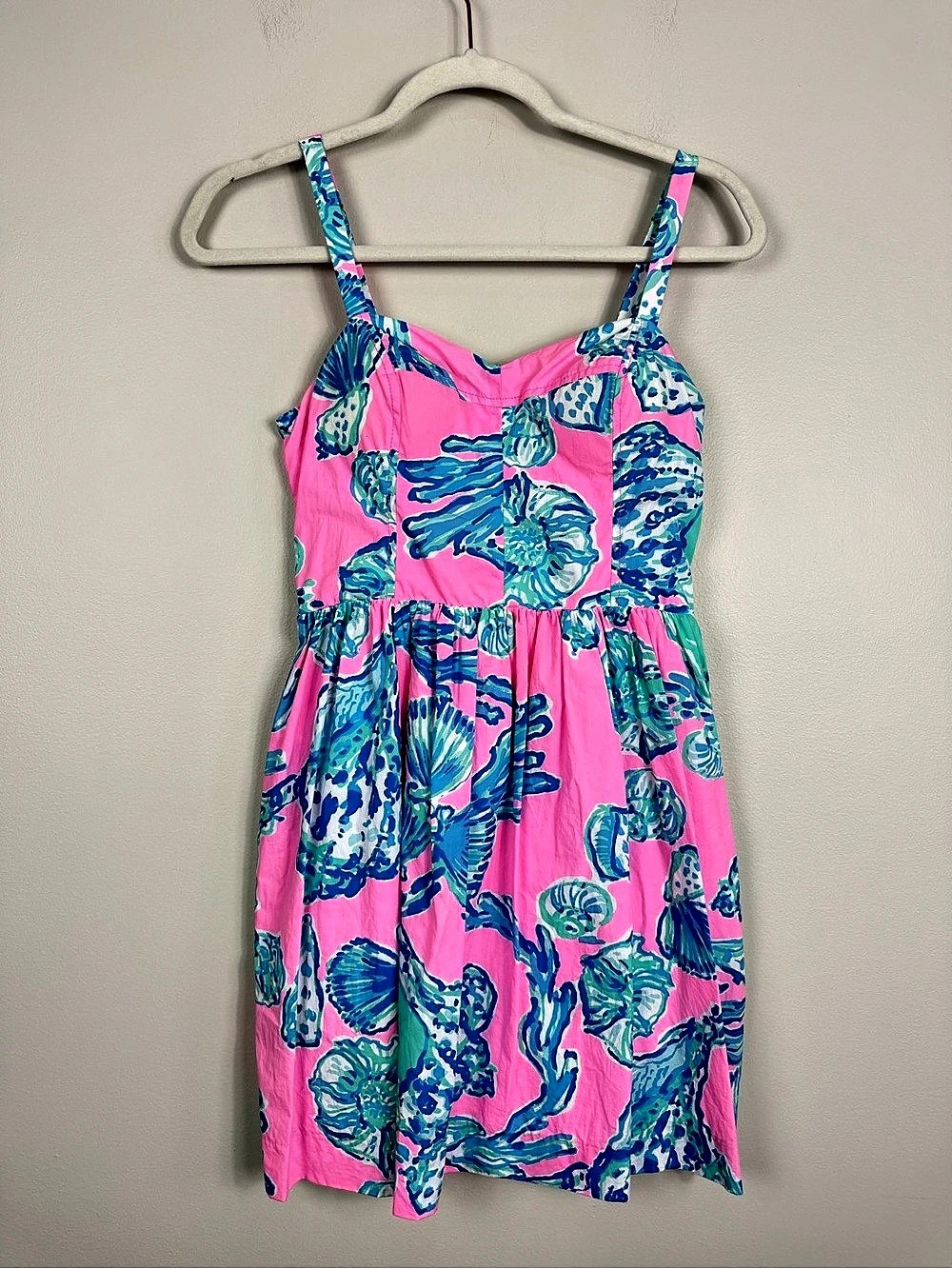 Lilly Pulitzer Ardleigh Dress Womens 0 Mini Pink Blue Sweetheart Seashell Beach